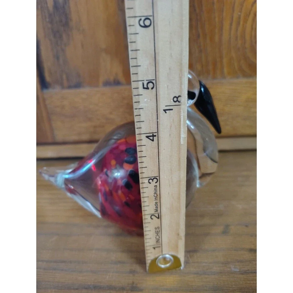 ART GLASS PELICAN PAPERWEIGHT FIGURINE MULTI RED